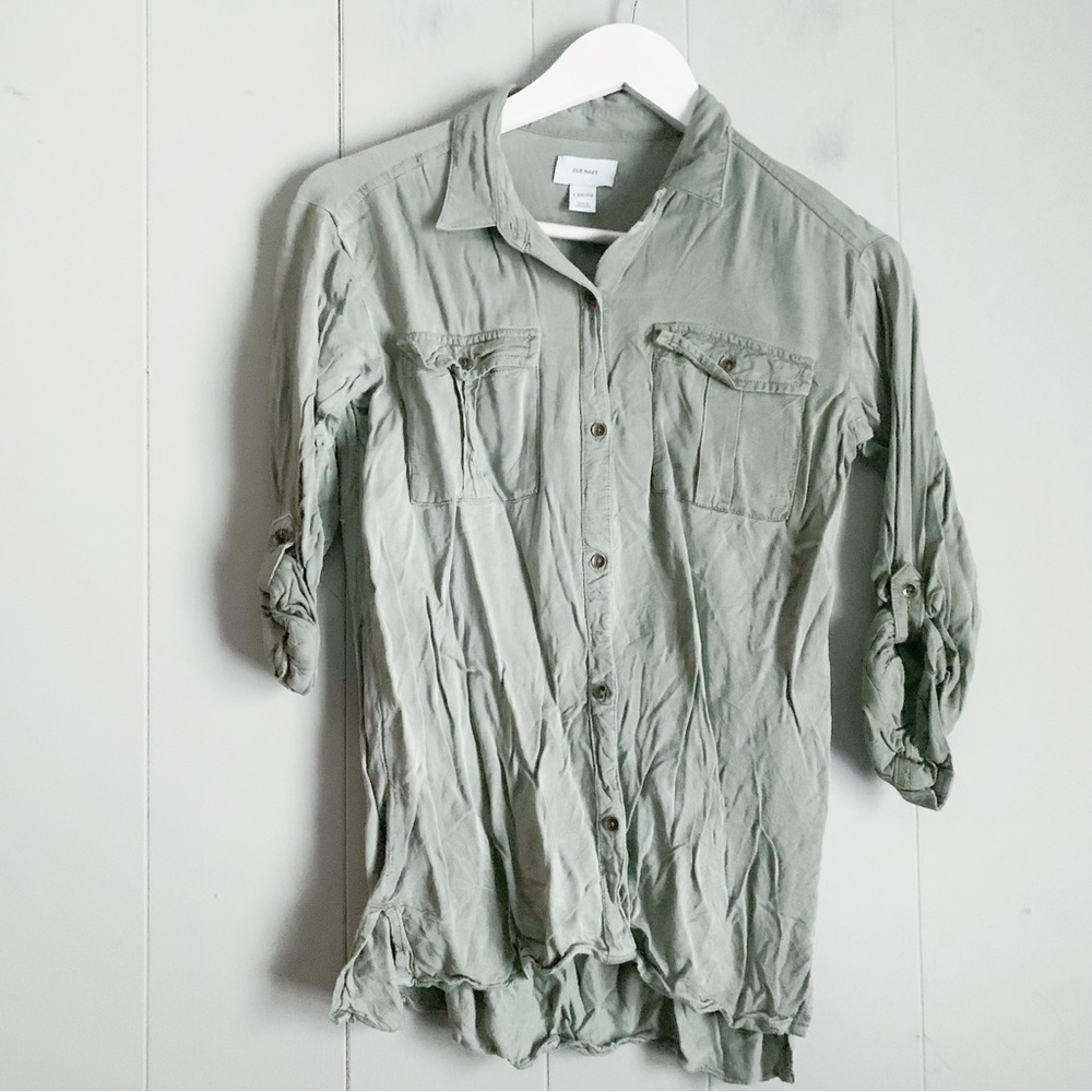 OLD NAVY Kids Green Chambray Shirt L